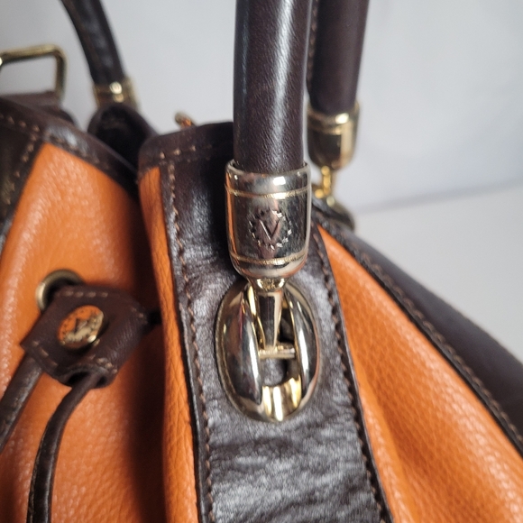 Valentina Orange Brown Genuine Leather Bucket Shoulder Bag Italy - Picture 3 of 13